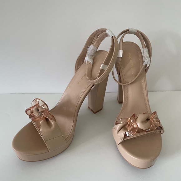 Nude chain link detail block stiletto heel | evening stiletto | size 9 - Picture 5 of 9